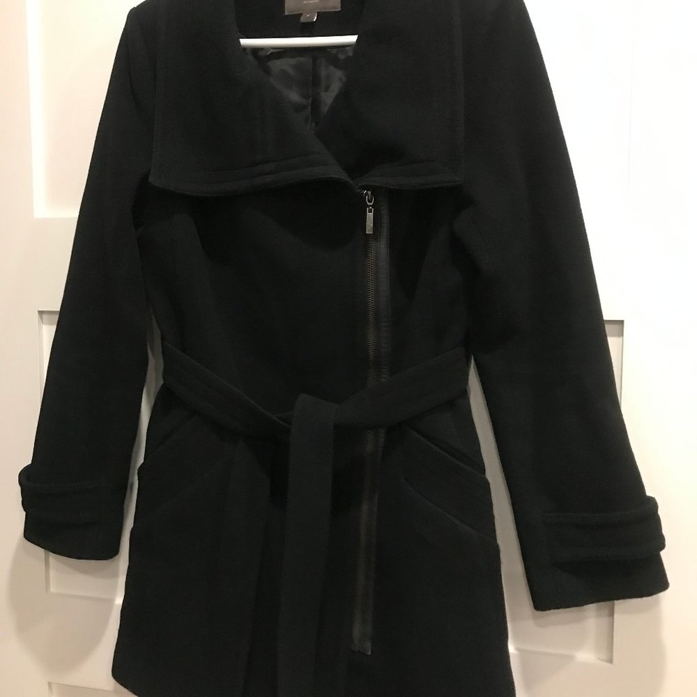 Cole Haan Black Wool Blend Coat with Belt